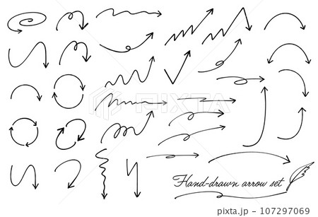手描きのモノクロ矢印セット 107297069
