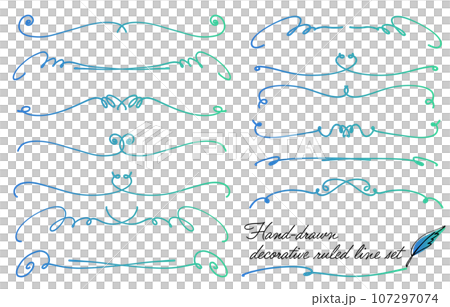 Set of hand-drawn decorative frames (cold color gradation) 107297074