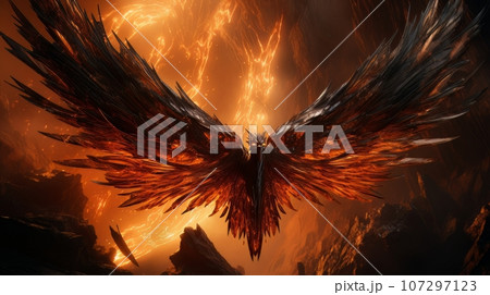 Demon with wings against the background of hell. Christian apocalypse AI Demon with wings against the background of hell. Christian apocalypse AI 107297123
