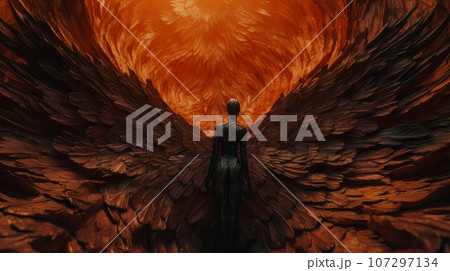 Woman demon with wings against the background of hell. Christian apocalypse AI Woman demon with wings against the background of hell. Christian apocalypse AI 107297134