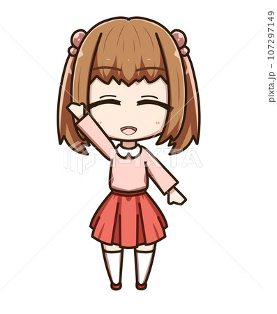 右手を挙げているツインテールの女の子 右手を挙げているツインテールの女の子 107297149