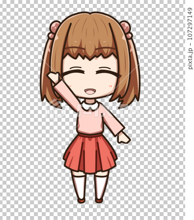 右手を挙げているツインテールの女の子 右手を挙げているツインテールの女の子 107297149