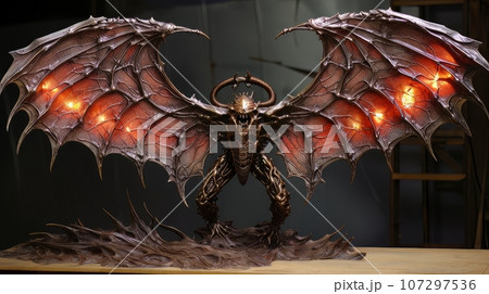 Demon with wings decorative figurine. Christian apocalypse AI 107297536