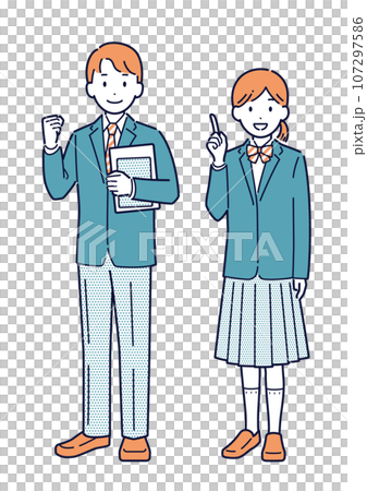 笑顔の男子生徒と女子生徒のイラスト_全身 笑顔の男子生徒と女子生徒のイラスト_全身 107297586