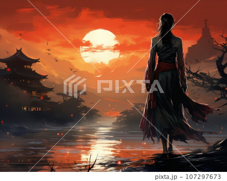 Abstract church religious fresco based on the Last Supper in African style AI 107297673