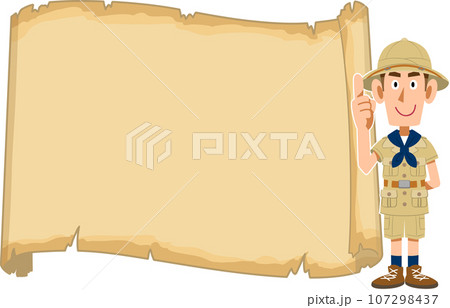 空欄の古い地図と探検家 107298437