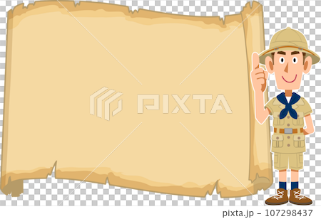 空欄の古い地図と探検家 107298437