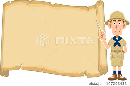 空欄の古い地図を指差す探検家 空欄の古い地図を指差す探検家 107298438