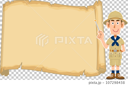 空欄の古い地図を指差す探検家 空欄の古い地図を指差す探検家 107298438