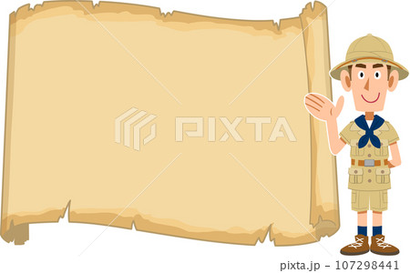 空欄の古い地図と探検家 107298441