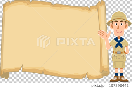 空欄の古い地図と探検家 107298441