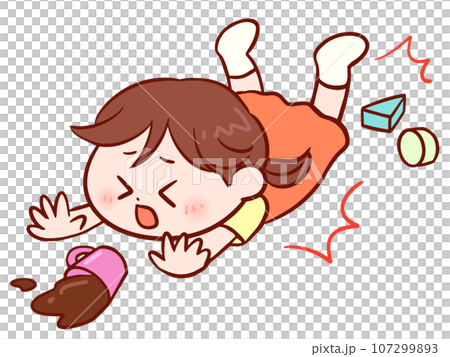 Girl tripping over building blocks and falling 107299893