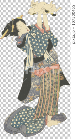 Ukiyo-e Woman holding a cat Ukiyo-e Woman holding a cat 107300455
