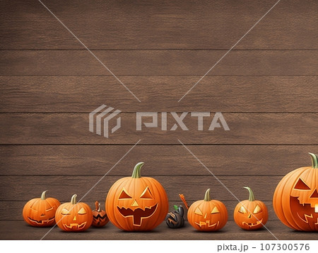 Halloween pumpkin wooden background  107300576