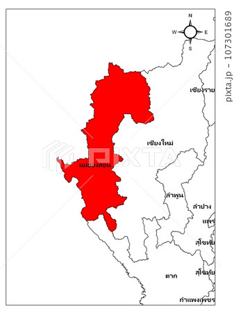 Mae Hong Son map province western part of  Thailand asia 107301689