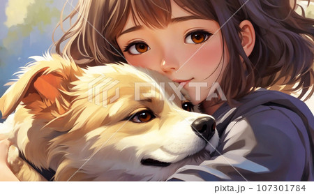 犬を抱きしめる女の子 - AI生成画像のイラスト素材 [107301784] - PIXTA