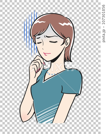 青ざめてうなだれる上品な若い女性 青ざめてうなだれる上品な若い女性 107301856