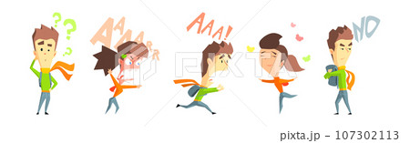 Funny Comic Man and Woman Character with Different Face Expression Vector Set 107302113
