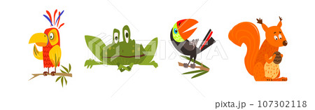 Funny Animal and Comic Creature Character Vector Set 107302118