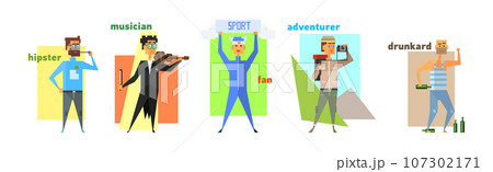 Man Character with Different Lifestyles and Interests Vector Set 107302171
