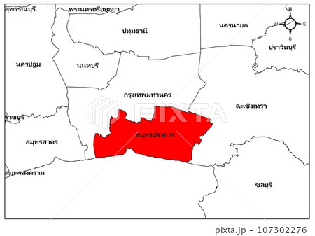 Samut Prakan map province center part of Thailand asia 107302276