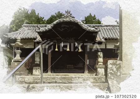 水彩画風 神前神社 拝殿 玉島八島 岡山県倉敷市 水彩画風 神前神社 拝殿 玉島八島 岡山県倉敷市 107302520