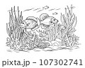 Ocean bottom coloring page with fish and algae. Sea life coloring book. 107302741