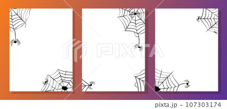 Set of banner designs for Happy Halloween with cobwebs and spiders. White templates on orange gradient background. Vector Set of banner designs for Happy Halloween with cobwebs and spiders. White templates on orange gradient background. Vector 107303174