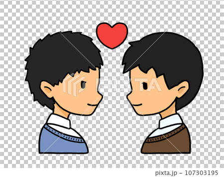 Illustration of the profile of a couple facing each other (Japanese man and Japanese man) Illustration of the profile of a couple facing each other (Japanese man and Japanese man) 107303195