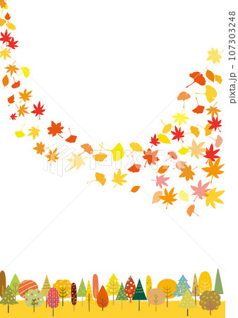 北欧風 秋色かわいい木々と木の葉 フレーム　縦 107303248