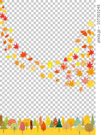 北欧風 秋色かわいい木々と木の葉 フレーム　縦 107303248