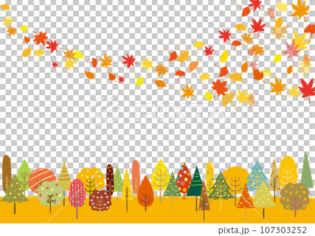 Scandinavian style autumn color cute trees and leaves frame 107303252