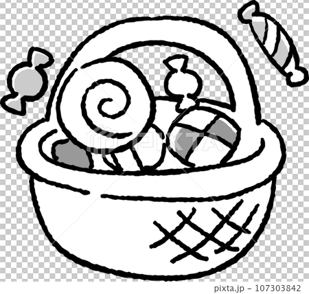 お菓子の入ったバスケット(モノクロ) お菓子の入ったバスケット(モノクロ) 107303842