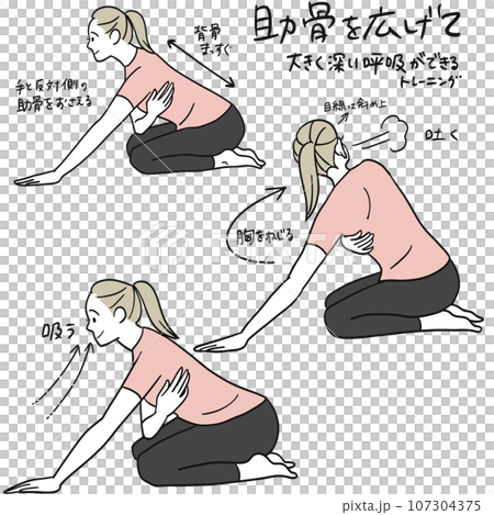 呼吸を深くするためのストレッチ 呼吸を深くするためのストレッチ 107304375