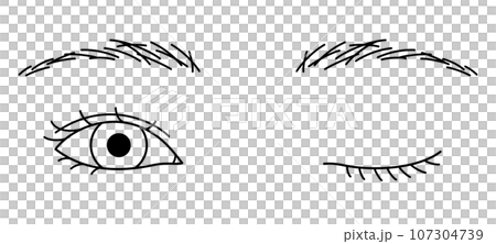 眼睛：平行雙眼皮，眨眼，黑白 107304739