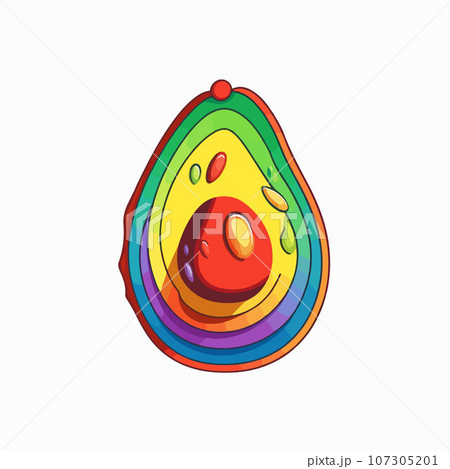 Avocado rainbow, flat vector, groovy lo-fi, isolated on a white background 107305201