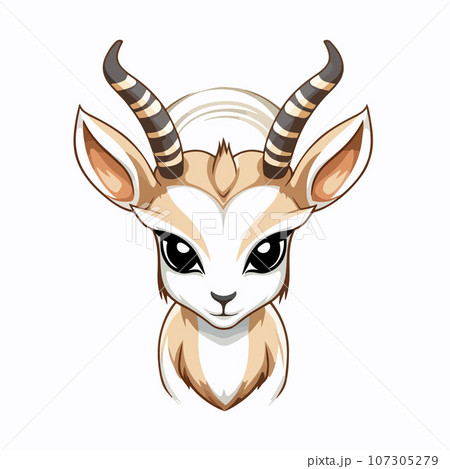 Antelope t-shirt design graphic, cute happy kawaii style, clear outline 107305279