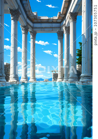 Illustration of a beautiful view of the travertines 107305751