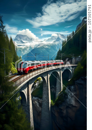 Illustration of Glacier express in the Alps, Switzerland 107305791