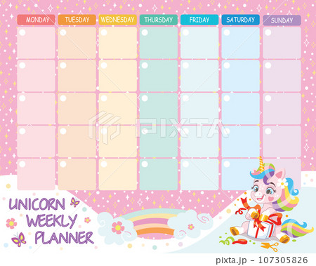 Cute baby unicorn printable weekly planner vector 107305826