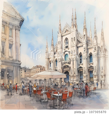 Illustration of beautiful view of Milano, Italy 107305870