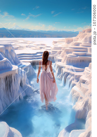 Illustration of a beautiful view of the travertines Illustration of a beautiful view of the travertines 107306000