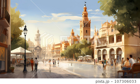 Illustration of beautiful view of the city of Sevilla, Spain 107306033