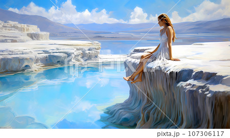 Illustration of a beautiful view of the travertines 107306117