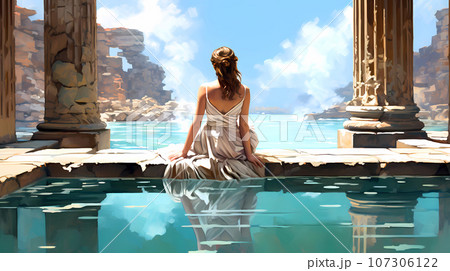 Illustration of a beautiful view of the travertines 107306122