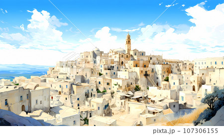 Illustration of beautiful view of Matera, Italy 107306155