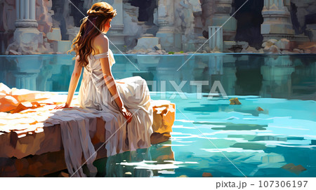 Illustration of a beautiful view of the travertines 107306197