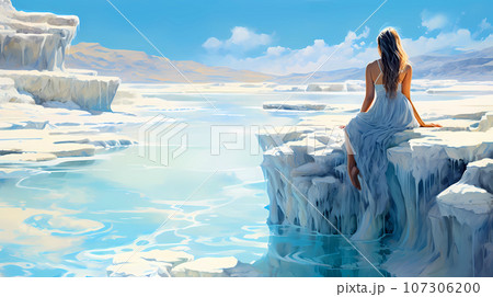 Illustration of a beautiful view of the travertines 107306200
