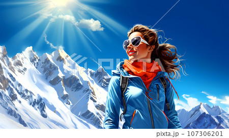 Illustration of a beautiful winter holiday in the Alps Illustration of a beautiful winter holiday in the Alps 107306201