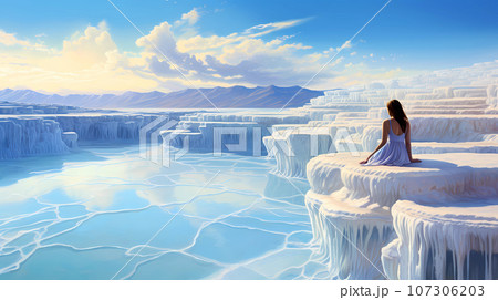 Illustration of a beautiful view of the travertines 107306203